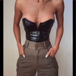 STELLA PATENT CORSETTED BODYSUIT